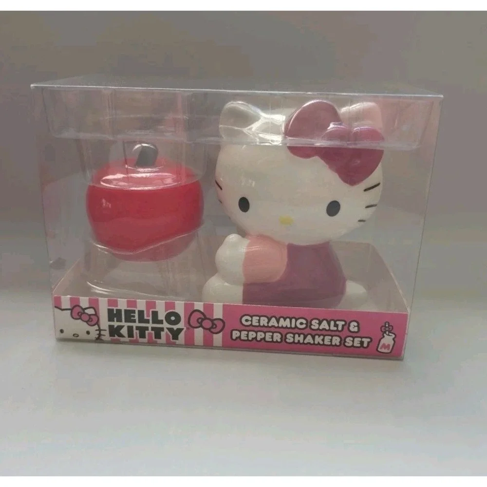 Hello Kitty Ceramic Salt Pepper‎ Shaker Set Apple Sanrio Licensed New